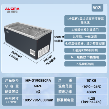 澳柯瑪（AUCMA）IHF-D1509PA 冷藏柜 展示柜冰柜商用臥式大容量島柜冷凍柜